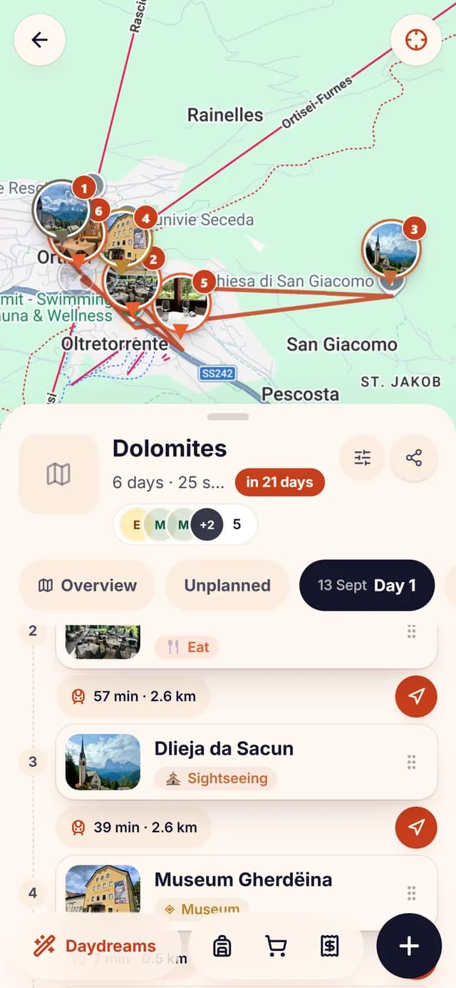 TripSake day plan for the Tre Cime day in the Dolomites with the loop in order