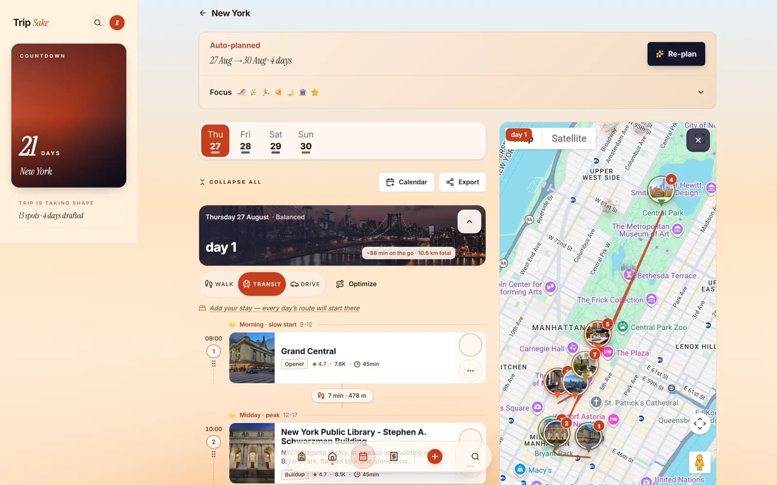 The four-day New York plan open in TripSake on a laptop