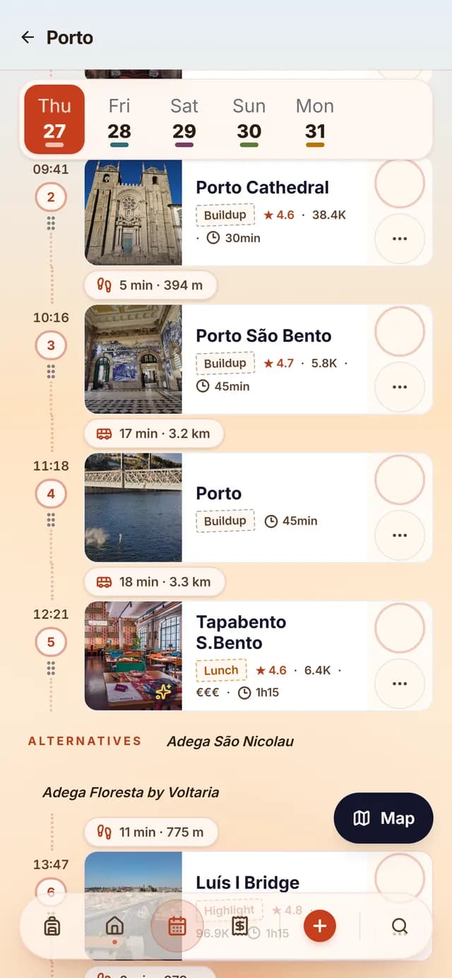 TripSake day plan for the first Porto day running downhill from Livraria Lello to the Ribeira