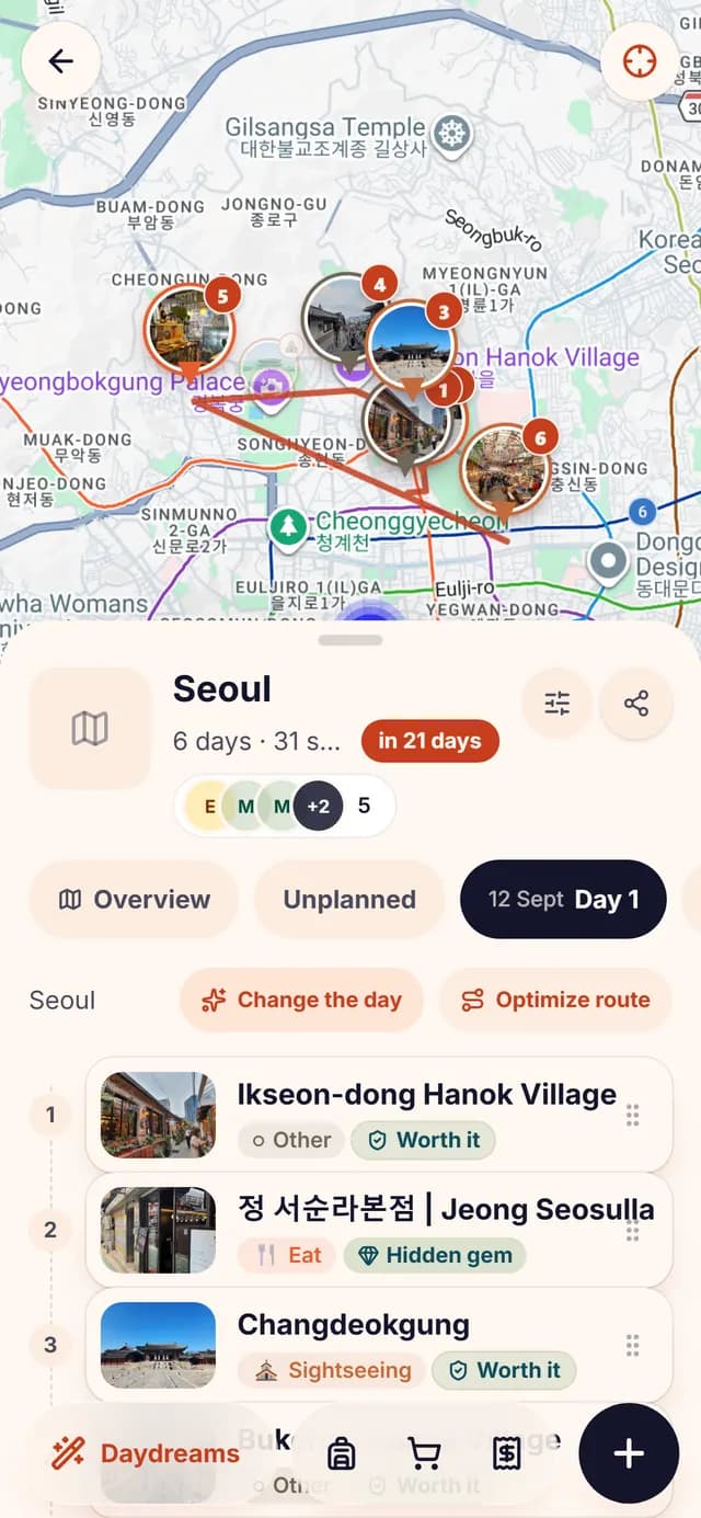 TripSake day plan for the Jongno palace day in Seoul, in order