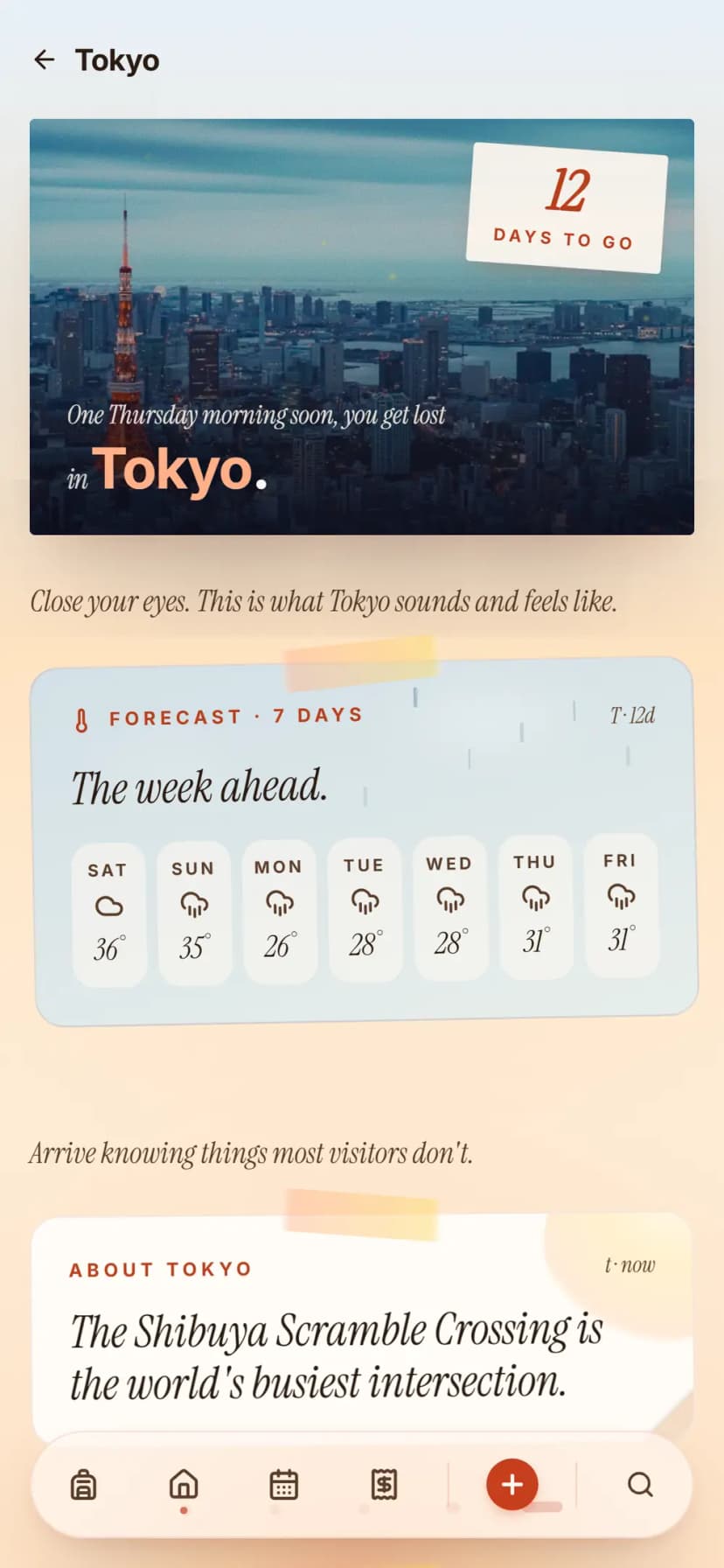TripSake countdown screen before departure
