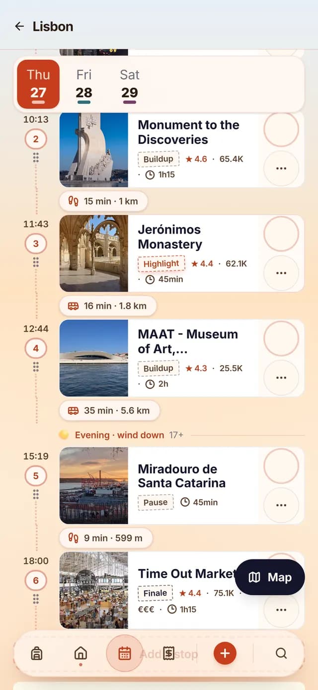 TripSake day plan for day two in Lisbon showing Tram 28, Senhora do Monte and a walk down through Alfama