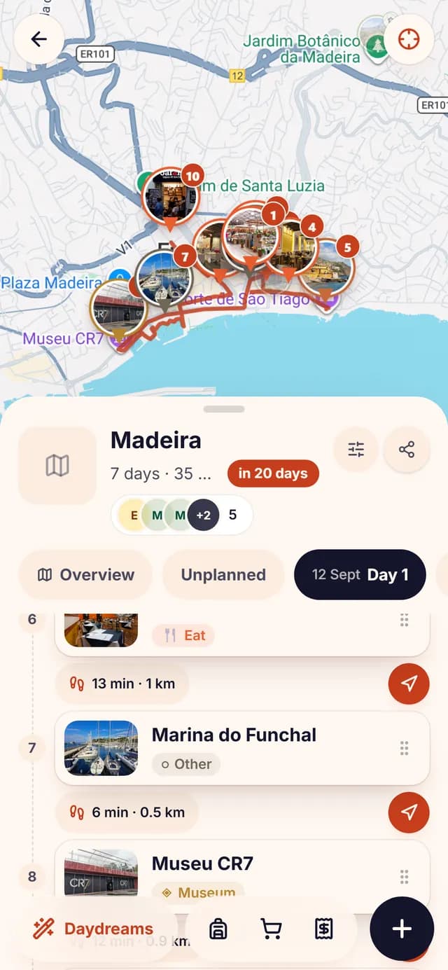 TripSake day plan for the Pico do Arieiro ridge day in Madeira, in order